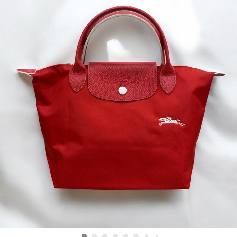 Longchamp Red Small Le Pliage Club Top Handle Bag